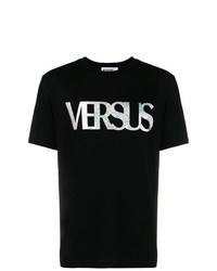 Мужская черная футболка с круглым вырезом с украшением от Versus