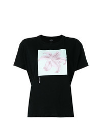 Черная футболка с круглым вырезом с цветочным принтом