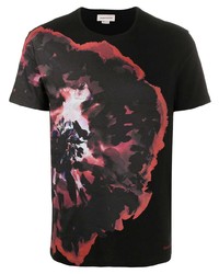 Мужская черная футболка с круглым вырезом с цветочным принтом от Alexander McQueen
