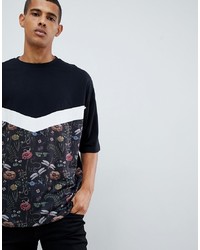 Мужская черная футболка с круглым вырезом с цветочным принтом от ASOS DESIGN