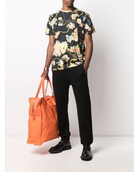 Мужская черная футболка с круглым вырезом с цветочным принтом от Just Cavalli
