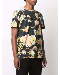 Мужская черная футболка с круглым вырезом с цветочным принтом от Just Cavalli