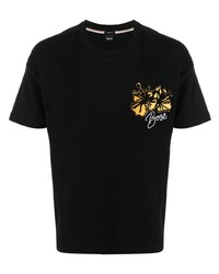 Мужская черная футболка с круглым вырезом с цветочным принтом от BOSS