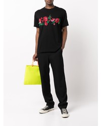Мужская черная футболка с круглым вырезом с цветочным принтом от Comme Des Garcons Homme Plus