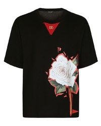 Мужская черная футболка с круглым вырезом с цветочным принтом от Dolce & Gabbana