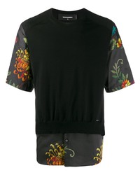 Мужская черная футболка с круглым вырезом с цветочным принтом от DSQUARED2