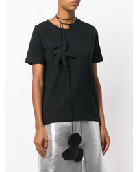 Женская черная футболка с круглым вырезом с цветочным принтом от Marni
