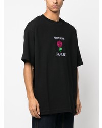 Мужская черная футболка с круглым вырезом с цветочным принтом от VERSACE JEANS COUTURE