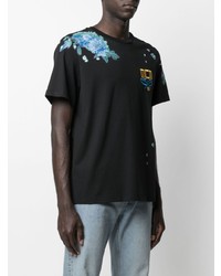 Мужская черная футболка с круглым вырезом с цветочным принтом от MCM