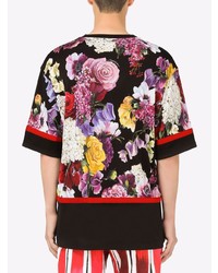 Мужская черная футболка с круглым вырезом с цветочным принтом от Dolce & Gabbana
