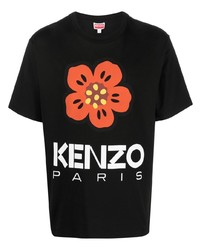 Мужская черная футболка с круглым вырезом с цветочным принтом от Kenzo