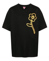 Мужская черная футболка с круглым вырезом с цветочным принтом от Kenzo