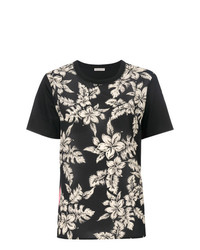 Женская черная футболка с круглым вырезом с цветочным принтом от Moncler
