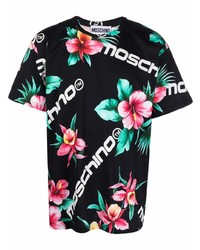 Мужская черная футболка с круглым вырезом с цветочным принтом от Moschino