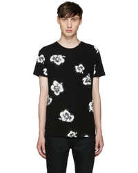 Мужская черная футболка с круглым вырезом с цветочным принтом от Saint Laurent