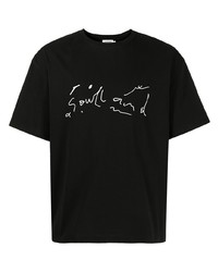 Мужская черная футболка с круглым вырезом с цветочным принтом от Soulland
