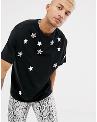 Мужская черная футболка с круглым вырезом со звездами от ASOS DESIGN