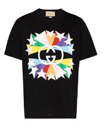 Мужская черная футболка с круглым вырезом со звездами от Gucci