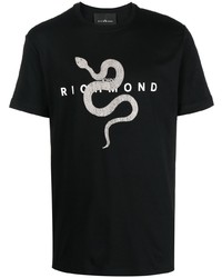 Мужская черная футболка с круглым вырезом со змеиным рисунком от John Richmond