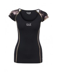 Женская черная футболка с круглым вырезом от EA7