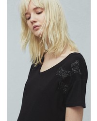 Женская черная футболка с круглым вырезом от Mango