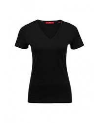 Женская черная футболка с круглым вырезом от s.Oliver