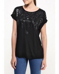 Женская черная футболка с круглым вырезом от Sisley