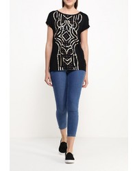 Женская черная футболка с круглым вырезом от Sisley