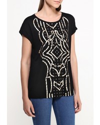 Женская черная футболка с круглым вырезом от Sisley