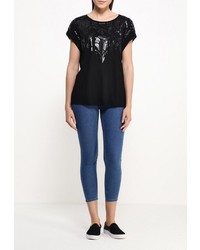 Женская черная футболка с круглым вырезом от Sisley