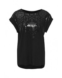 Женская черная футболка с круглым вырезом от Sisley