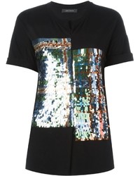 Женская черная футболка с пайетками в шотландскую клетку от Cédric Charlier