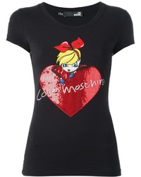 Женская черная футболка с пайетками с украшением от Love Moschino