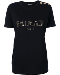 Женская черная футболка с принтом от Balmain