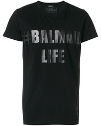 Мужская черная футболка с принтом от Balmain