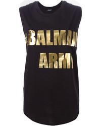 Женская черная футболка с принтом от Balmain
