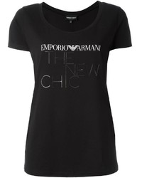 Женская черная футболка с принтом от Emporio Armani