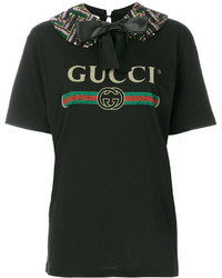 Женская черная футболка с принтом от Gucci