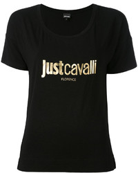 Женская черная футболка с принтом от Just Cavalli