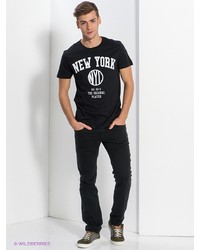 Мужская черная футболка с принтом от New Look