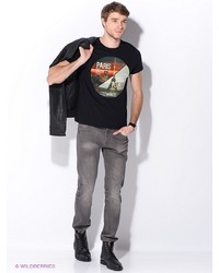 Мужская черная футболка с принтом от Oodji