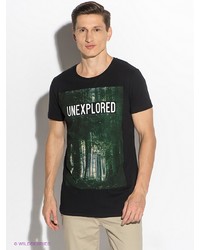 Мужская черная футболка с принтом от Oodji