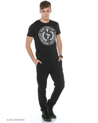 Мужская черная футболка с принтом от Oodji