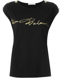 Женская черная футболка с принтом от PIERRE BALMAIN