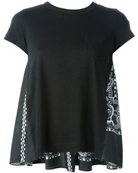Женская черная футболка с принтом от Sacai