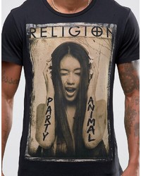 Мужская черная футболка с принтом от Religion