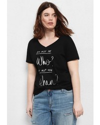 Женская черная футболка с принтом от Violeta BY MANGO