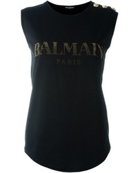 Женская черная футболка с украшением от Balmain