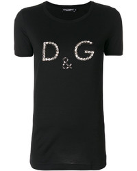 Женская черная футболка с украшением от Dolce & Gabbana
