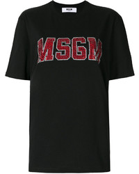 Женская черная футболка с украшением от MSGM
